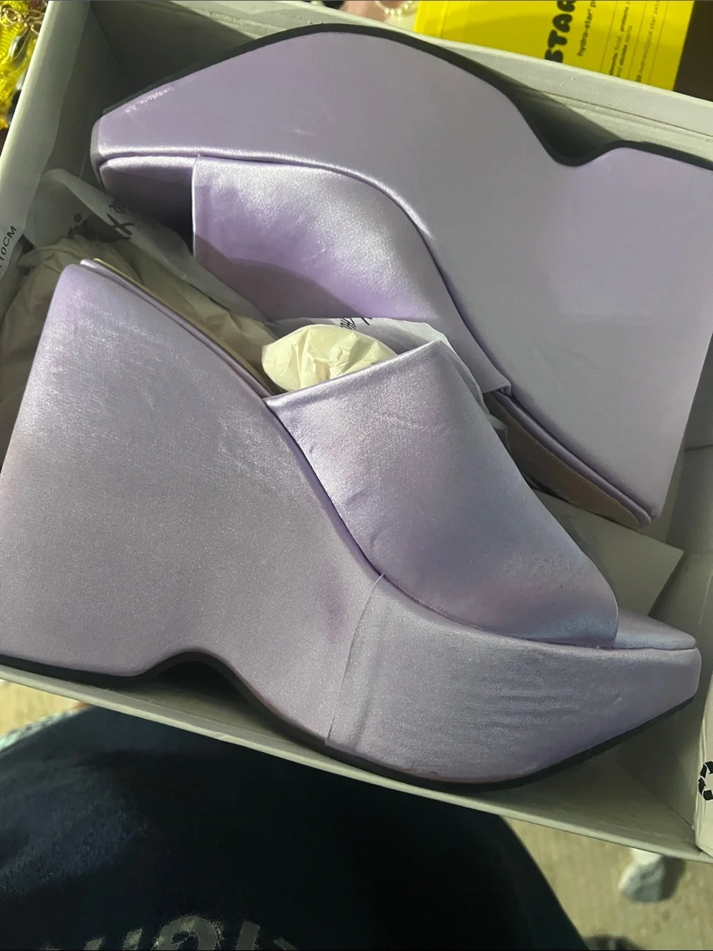 Mixx Shuz Lilac Satin Platform Wedge Mules